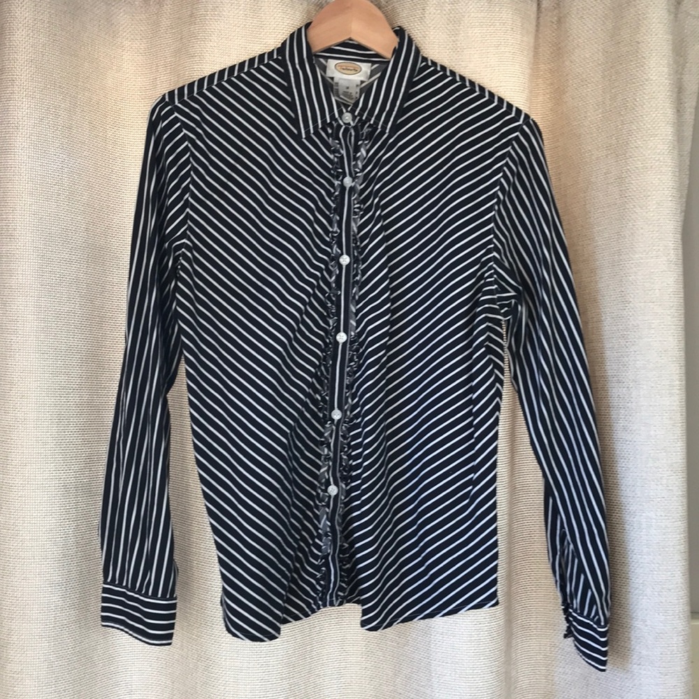Talbots black and white stripe shirt